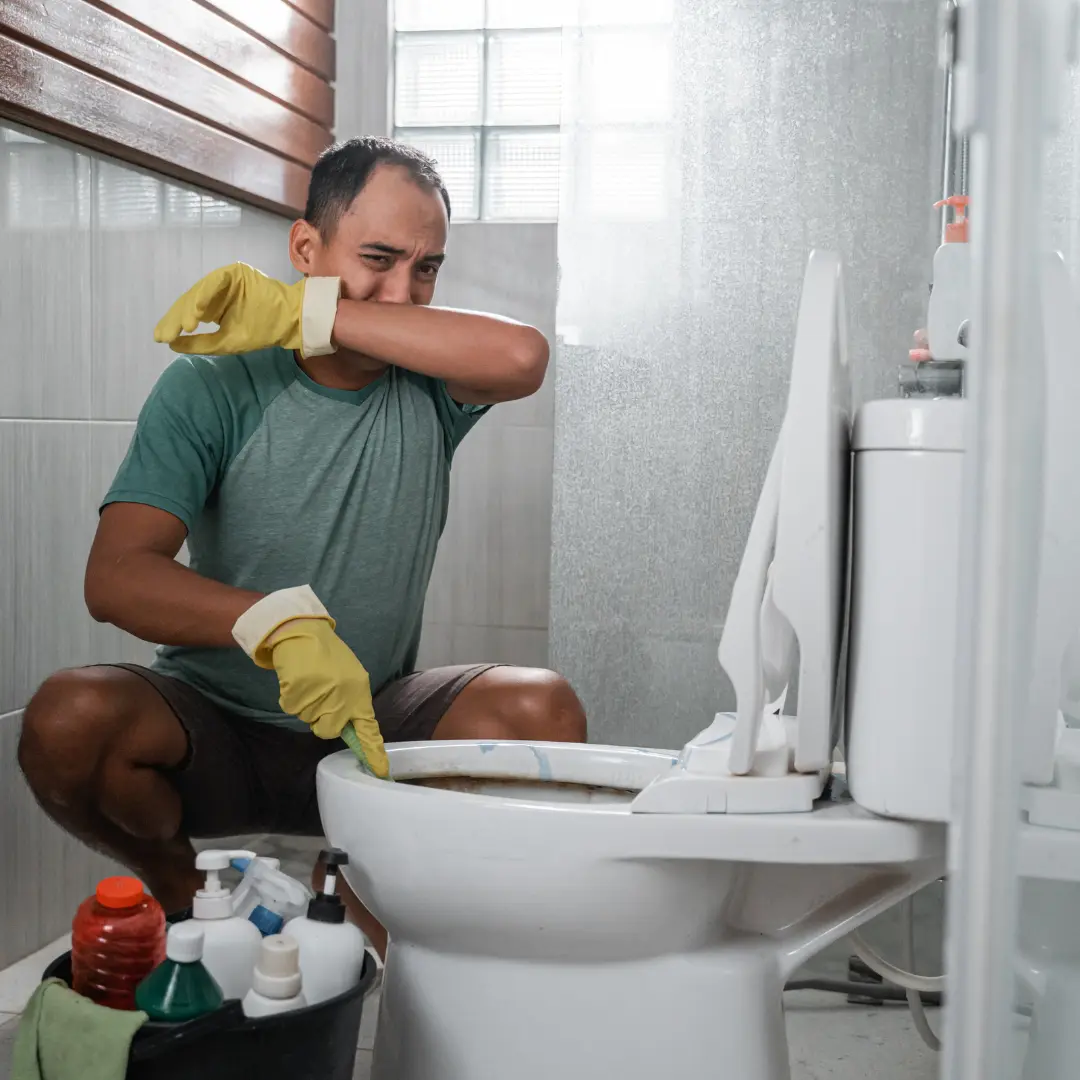 Man removes odours from bathrooms