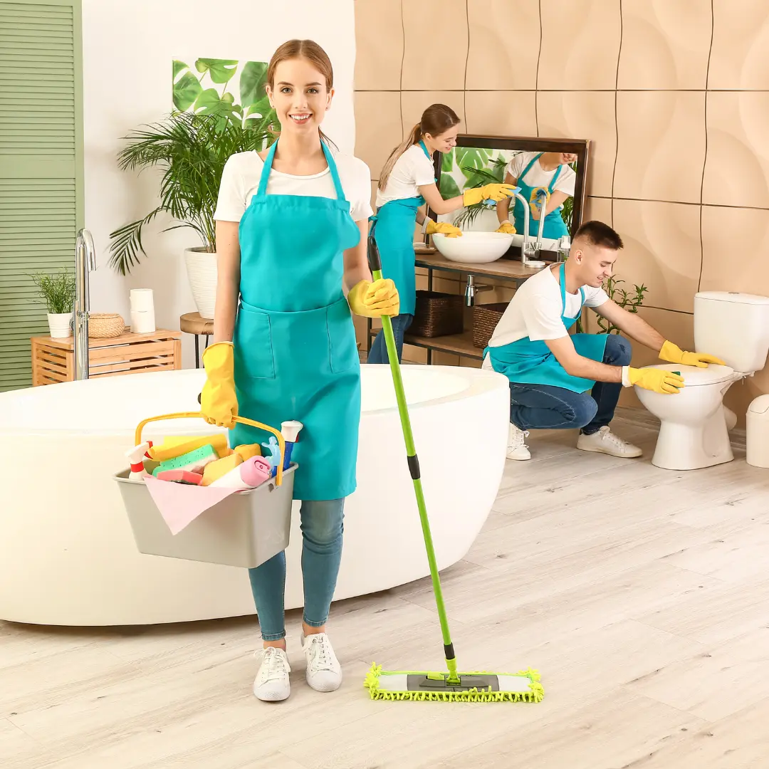 cleaners removing odours from bathroom