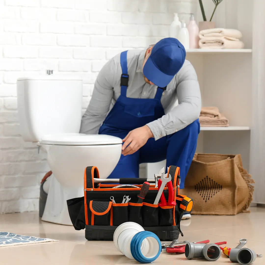 plumber removes odours from bathroom