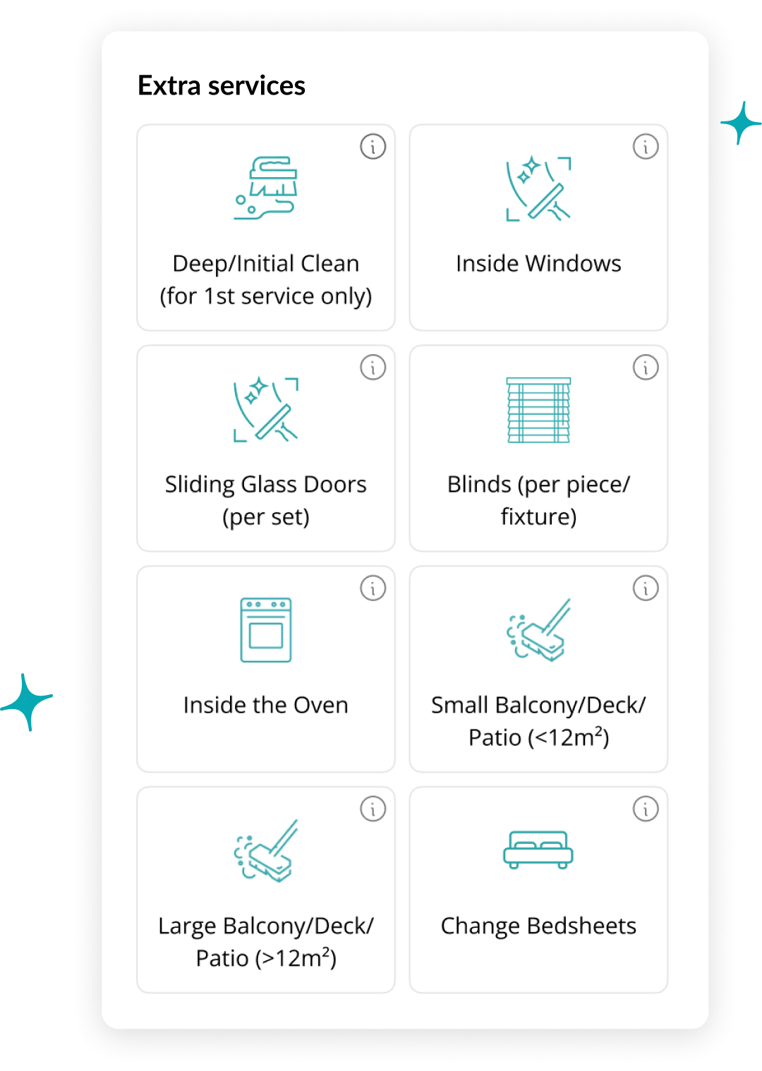 Simply Spotless cleaning, extra cleaning services booking form visualisation